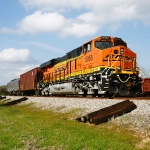 BNSF 6955, BNSF 808306 (buffer car), BNSF 91 (unmanned track geometry car)